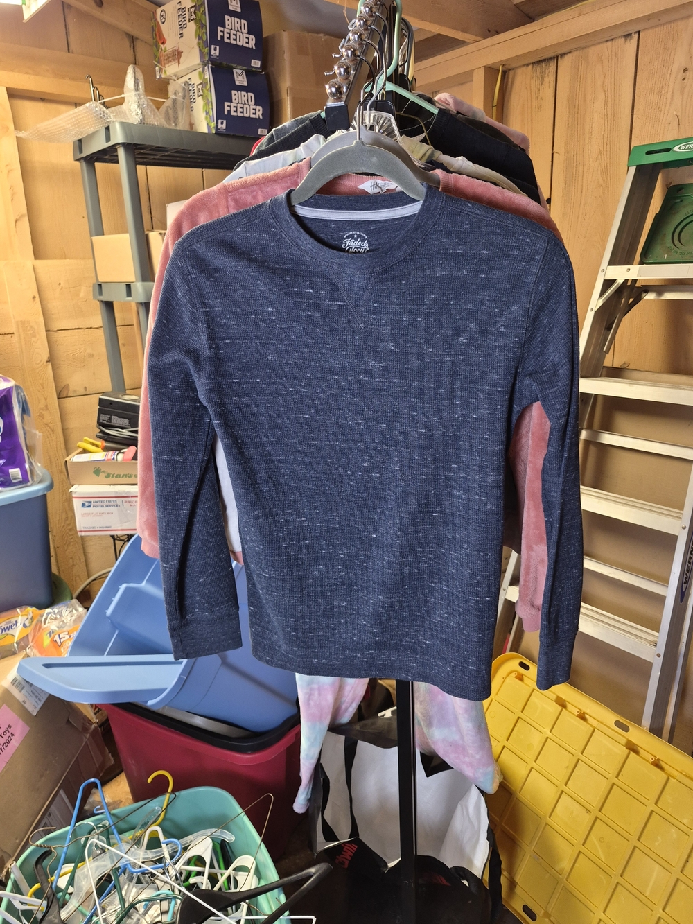 Faded Glory Navy Heather Long Sleeve Crewneck Tee Bin 65